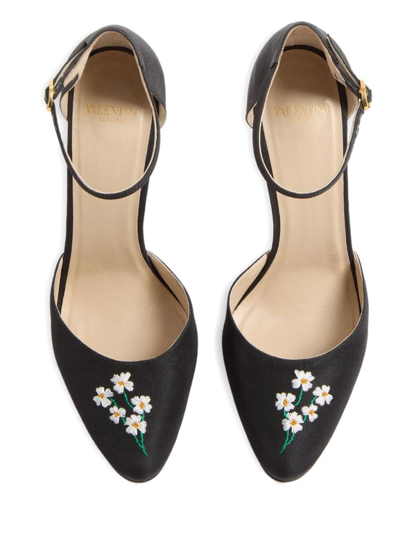 Valentino Garavani Hi Dolly Pumps In Fabric With Floral Embroidery 105mm