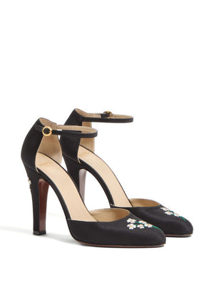 Valentino Garavani Hi Dolly Pumps In Fabric With Floral Embroidery 105mm