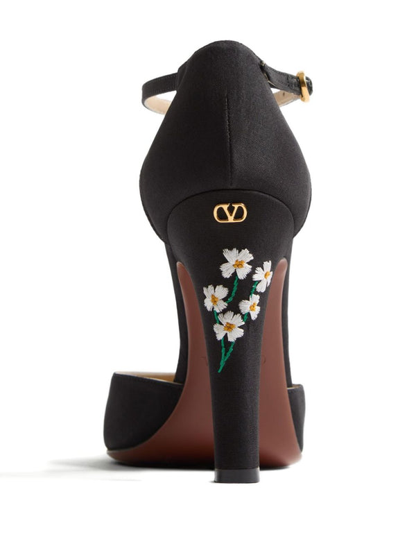Valentino Garavani Hi Dolly Pumps In Fabric With Floral Embroidery 105mm