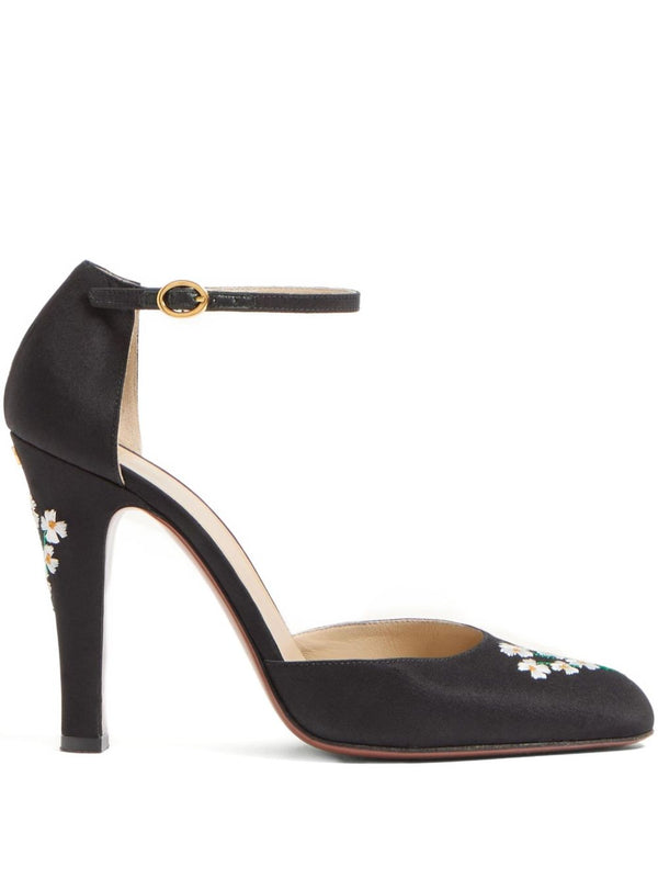 Valentino Garavani Hi Dolly Pumps In Fabric With Floral Embroidery 105mm