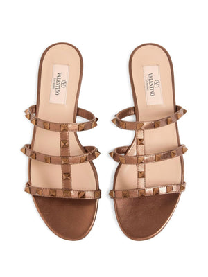 Valentino Garavani Rockstud Low Slide Sandal in Laminated Nappa Leather