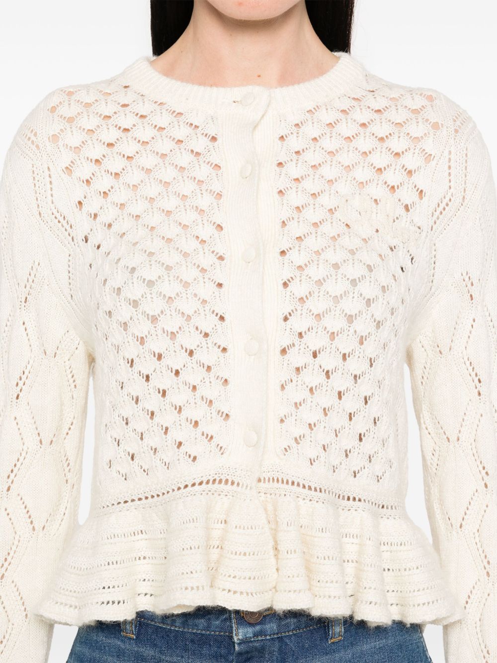 Chloé Ruffled logo cardigan in a silk, alpaca & cotton knit