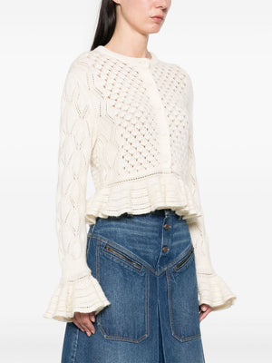 Chloé Ruffled logo cardigan in a silk, alpaca & cotton knit