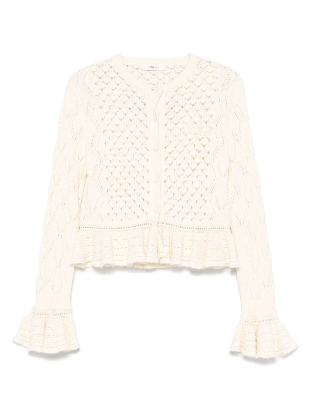 Chloé Ruffled logo cardigan in a silk, alpaca & cotton knit
