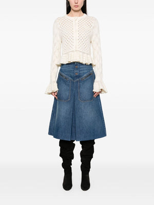 Chloé Ruffled logo cardigan in a silk, alpaca & cotton knit