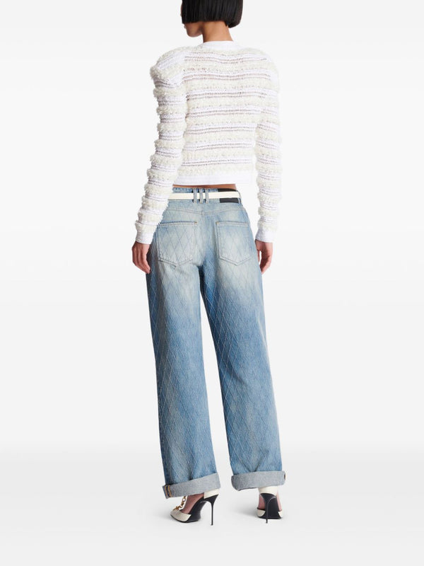 Balmain Long-sleeved tweed-effect knit cardigan