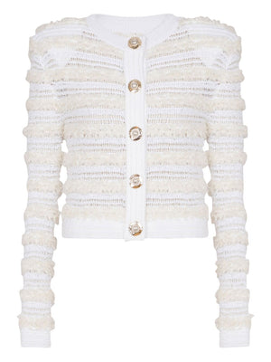 Balmain Long-sleeved tweed-effect knit cardigan