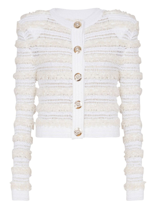 Balmain Long-sleeved tweed-effect knit cardigan