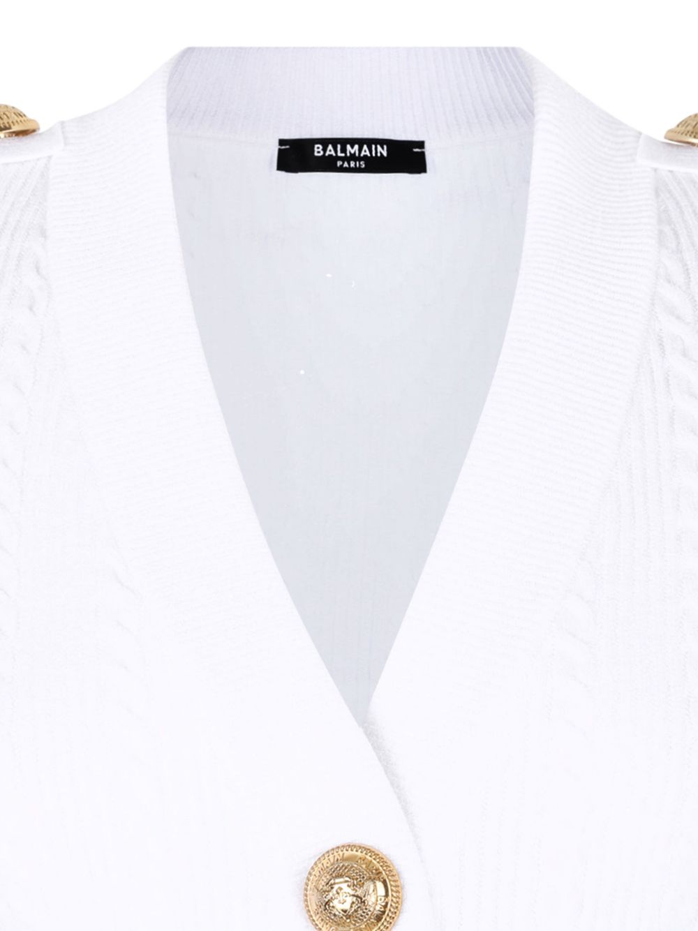 Balmain Button-Trim Cable-Knit Cardigan