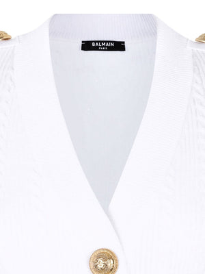 Balmain Button-Trim Cable-Knit Cardigan