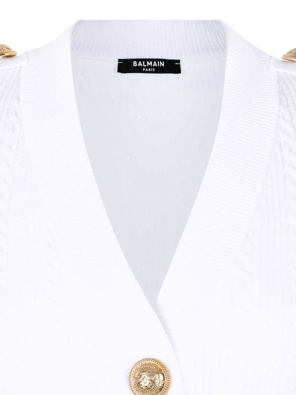 Balmain Button-Trim Cable-Knit Cardigan