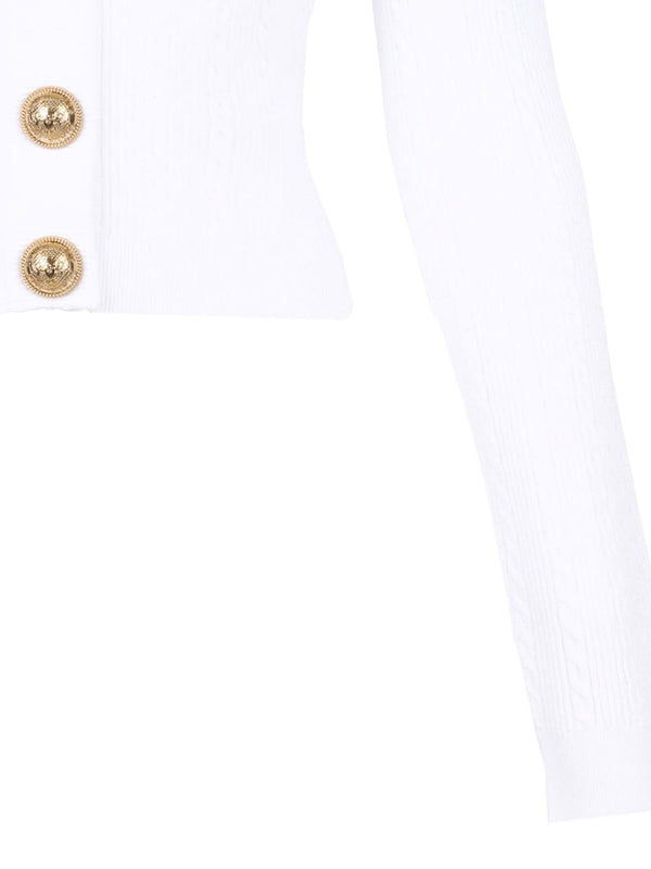 Balmain Button-Trim Cable-Knit Cardigan