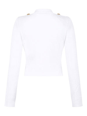 Balmain Button-Trim Cable-Knit Cardigan