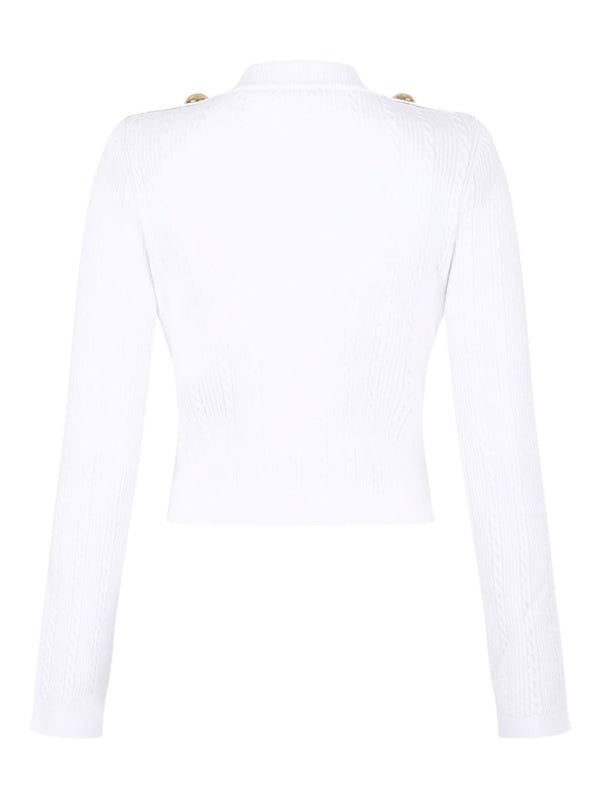 Balmain Button-Trim Cable-Knit Cardigan