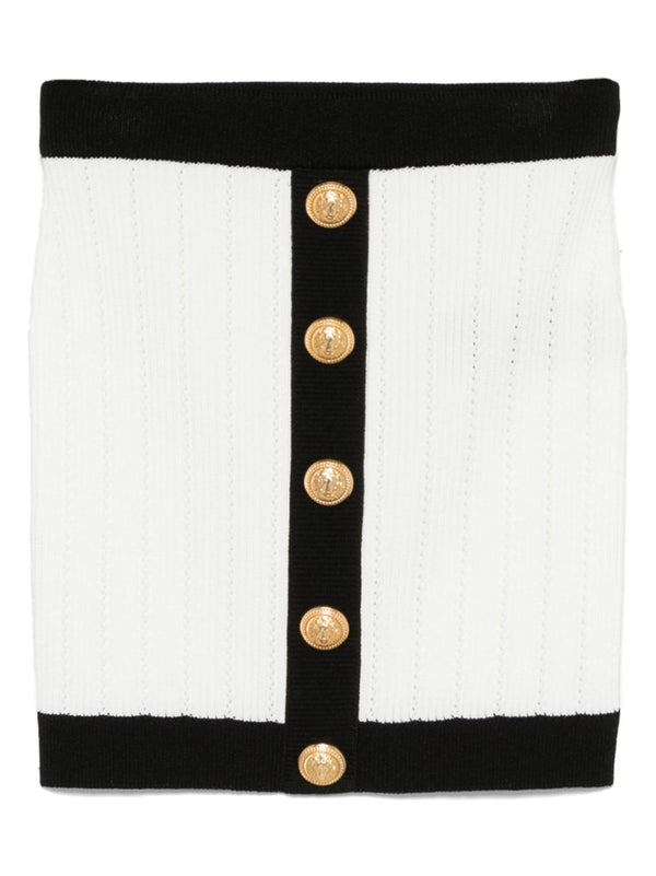 Balmain Button-embellished ribbed-knit mini skirt