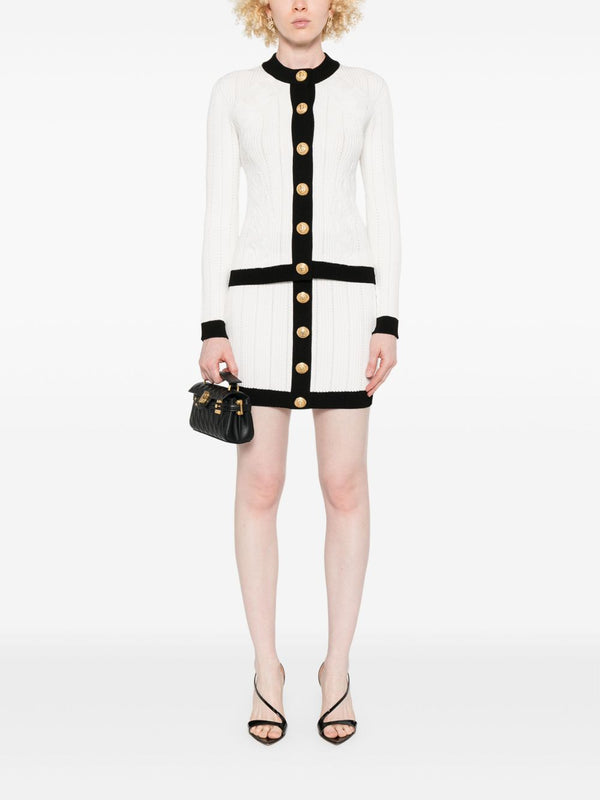 Balmain Button-embellished ribbed-knit mini skirt