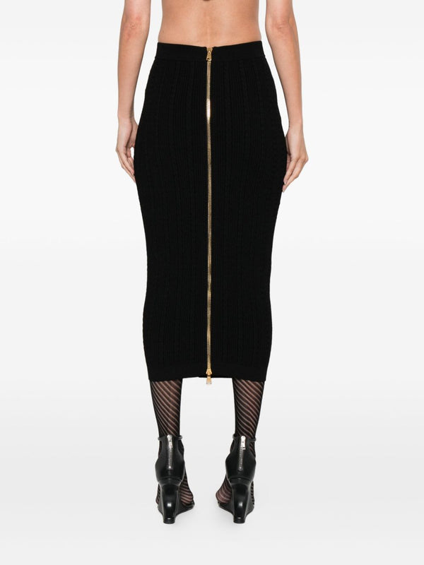 Balmain Cable-knit button-front midi fitted skirt