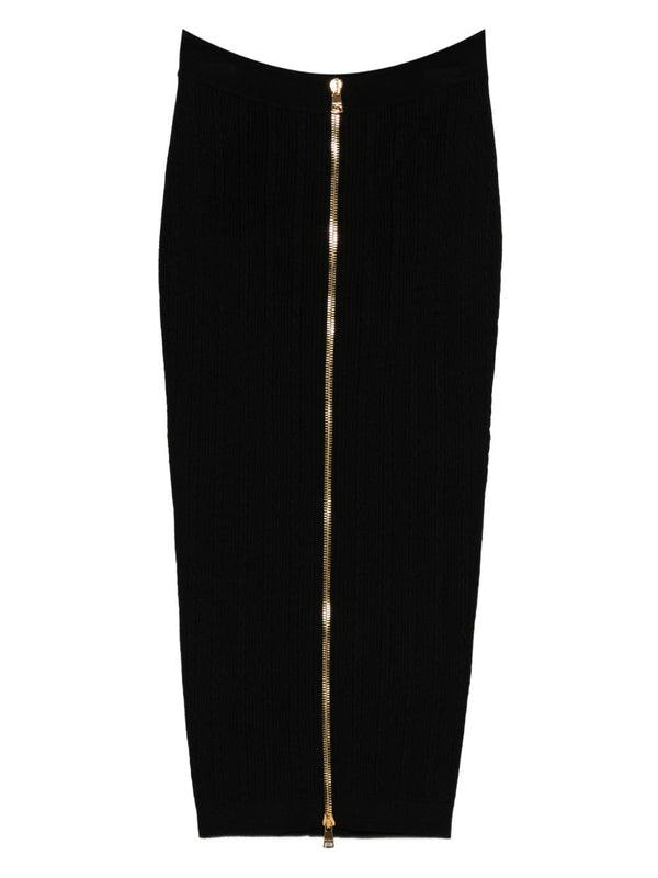 Balmain Cable-knit button-front midi fitted skirt