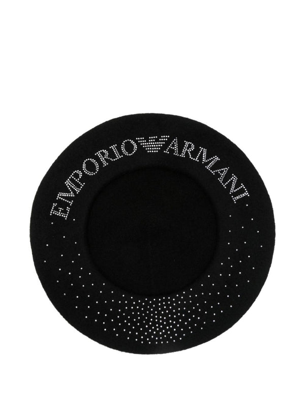 Emporio Armani Wool beret with micro-studded logo