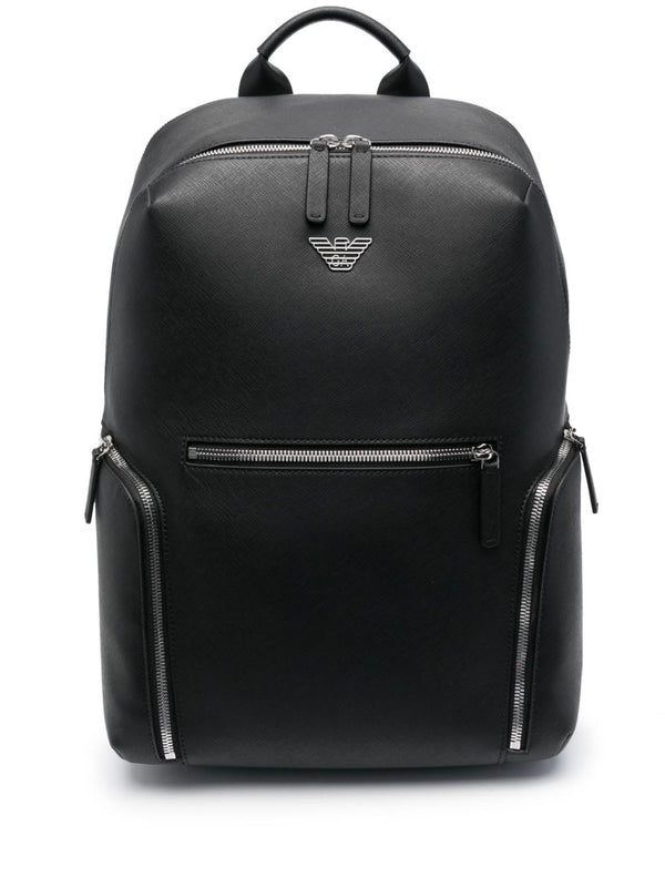 Emporio Armani Backpack in regenerated saffiano leather with ASV eagle plaque
