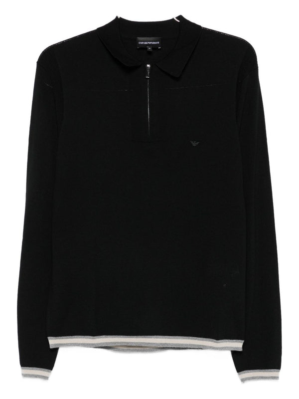 Emporio Armani Zip-up polo neck sweater in shaved virgin wool