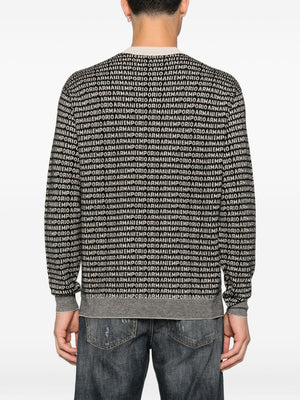 Emporio Armani Virgin wool sweater with jacquard logo and all-over signature