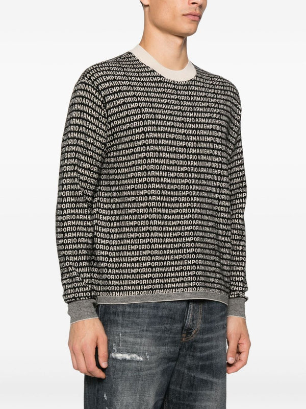 Emporio Armani Virgin wool sweater with jacquard logo and all-over signature
