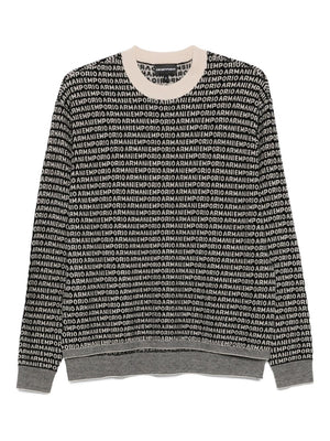Emporio Armani Virgin wool sweater with jacquard logo and all-over signature
