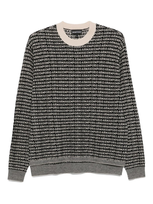 Emporio Armani Virgin wool sweater with jacquard logo and all-over signature