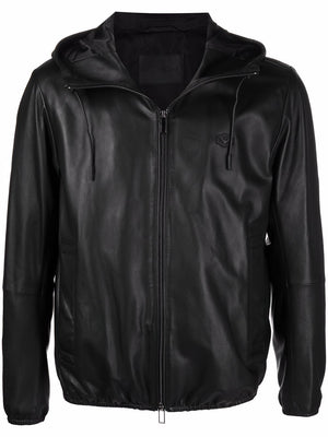 Emporio Armani Lambskin hooded jacket drawstring
