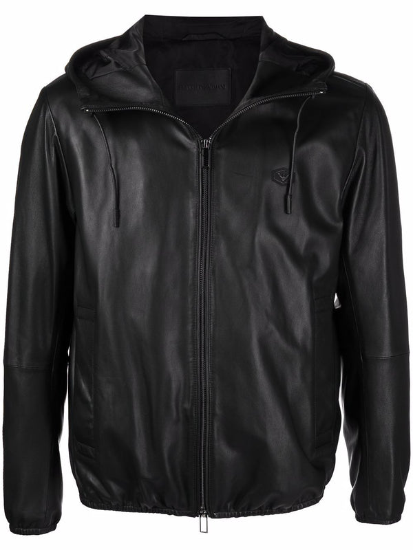 Emporio Armani Lambskin hooded jacket drawstring
