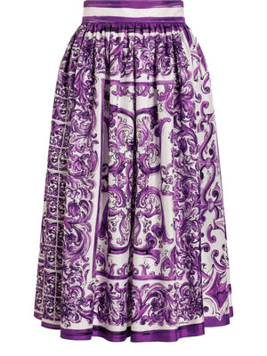 Dolce & Gabbana Gathered twill skirt with maiolica print