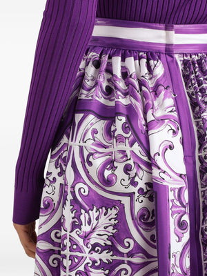 Dolce & Gabbana Gathered twill skirt with maiolica print