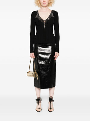 Self-Portrait Lace-trimmed ribbed top