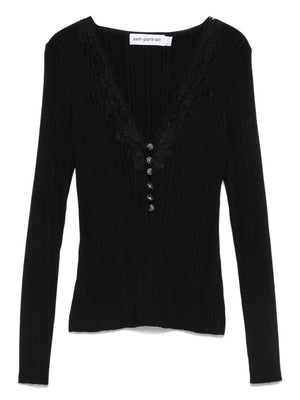 Self-Portrait Lace-trimmed ribbed top