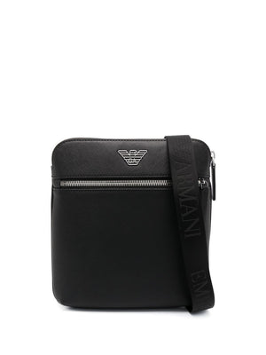 Emporio Armani Flat shoulder bag in regenerated saffiano leather with ASV eagle plaque