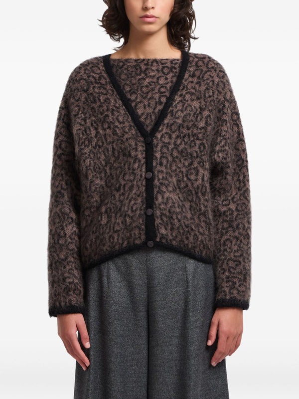 Emporio Armani V-neck cardigan in mohair wool blend with all-over jacquard pattern