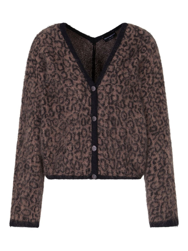Emporio Armani V-neck cardigan in mohair wool blend with all-over jacquard pattern