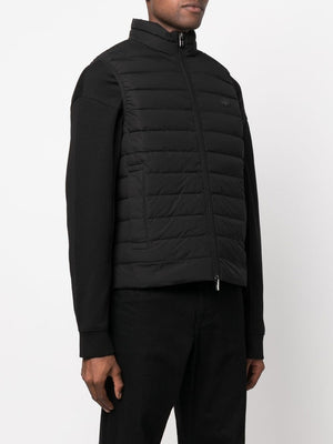 Emporio Armani Full-zip, sleeveless quilted nylon down jacket with eagle logo patch