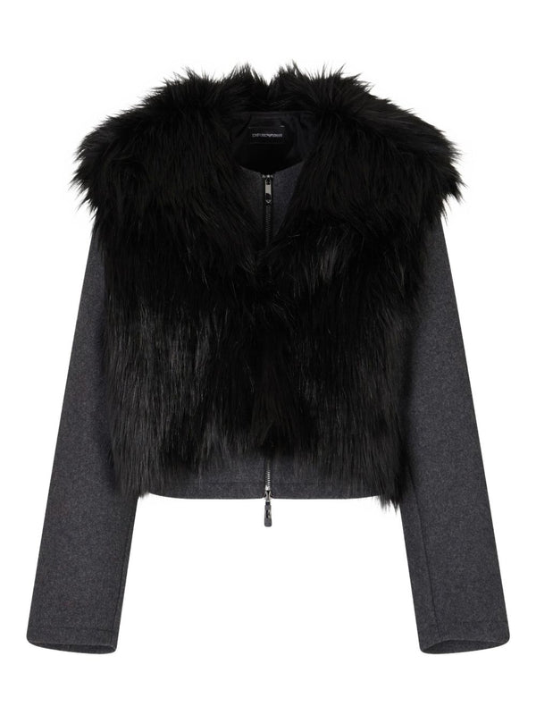 Emporio Armani Polygon capsule collection two-in-one wool cloth jacket with faux fur gilet