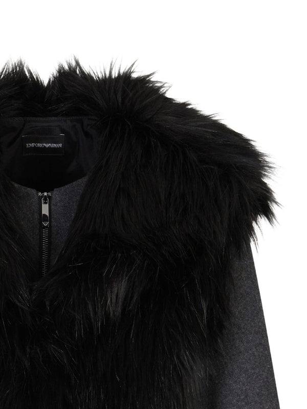 Emporio Armani Polygon capsule collection two-in-one wool cloth jacket with faux fur gilet
