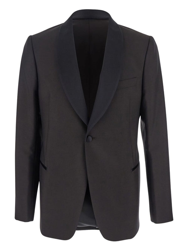 Emporio Armani Single-breasted jacket in fresh combed virgin wool with satin shawl lapels