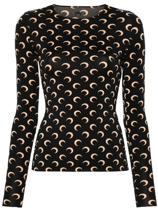 Marine Serre Recycled Moon Jersey SS Highneck Top