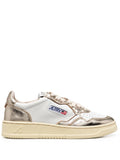 Autry MEDALIST LOW BICOLOR SNEAKERS IN WHITE AND PLATINUM METALLIC LEATHER