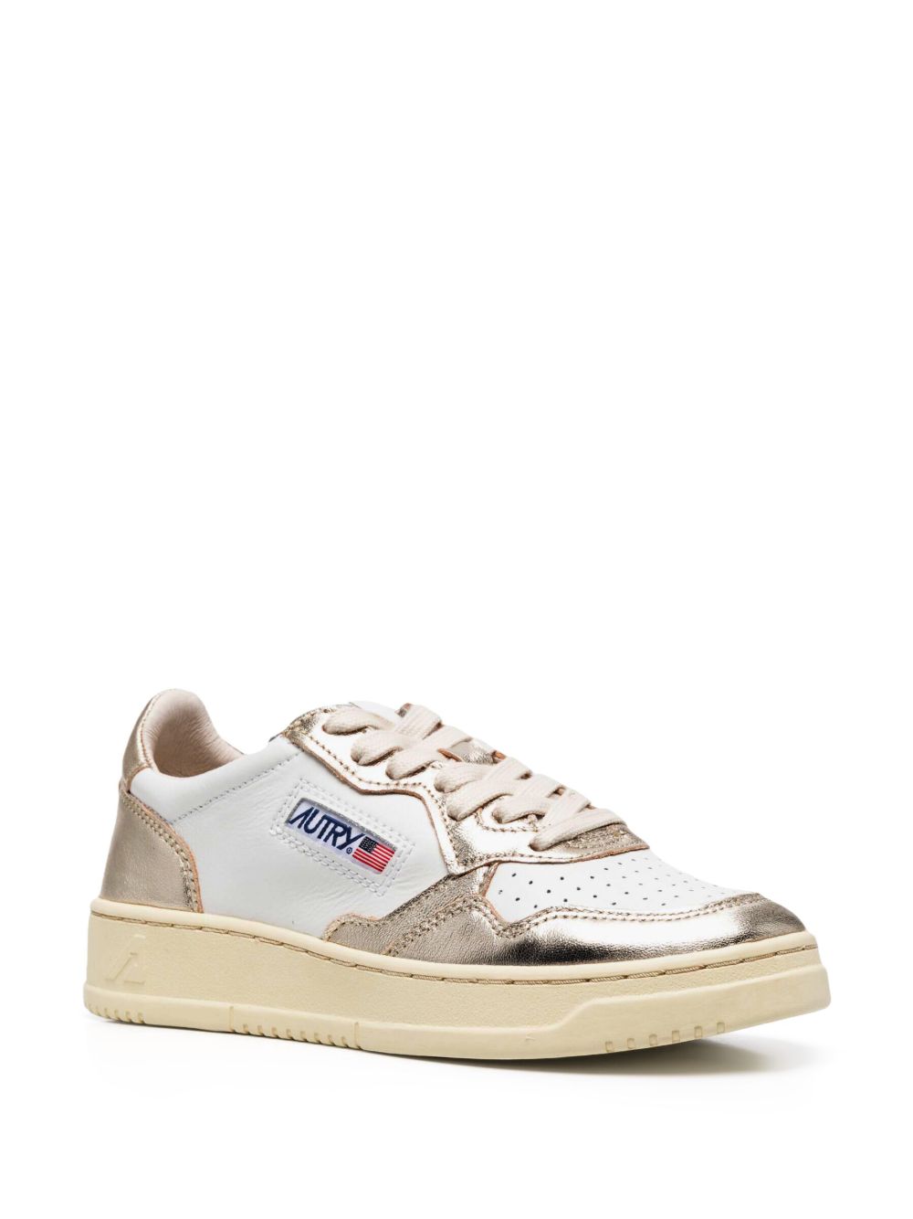 Autry MEDALIST LOW BICOLOR SNEAKERS IN WHITE AND PLATINUM METALLIC LEATHER