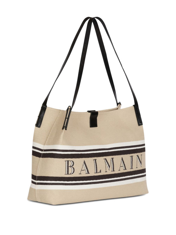 Balmain Medium Release Shopper Bag In Canvas And Calfskin