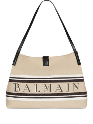 Balmain Medium Release Shopper Bag In Canvas And Calfskin