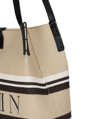 Balmain Medium Release Shopper Bag In Canvas And Calfskin