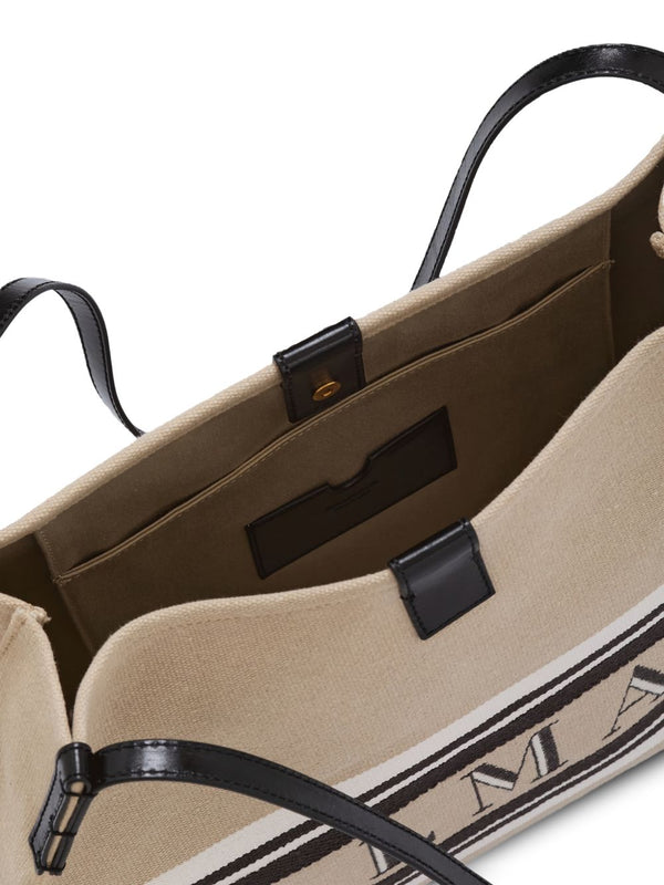 Balmain Medium Release Shopper Bag In Canvas And Calfskin