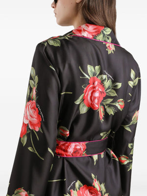 Dolce & Gabbana-black silk floral-print belted shirt